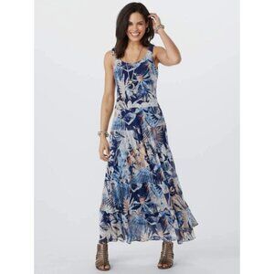 Jones Tropical Palm Print Chiffon Tiered Maxi Dress Size 22W 3X Plus Sz Summer‎